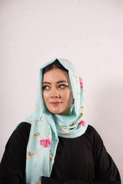 Pashmina Floral Embroidered - Sky Blue