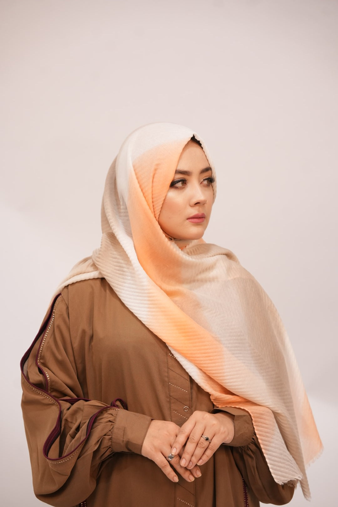Viscose Waves Hijab - Orange & Grey
