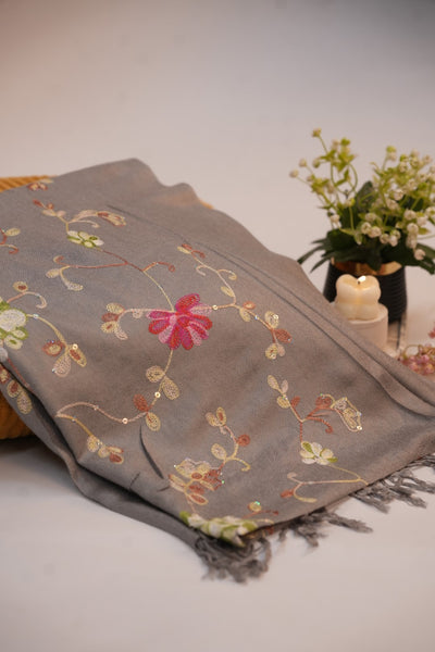 Pashmina Floral Embroidered - Grey