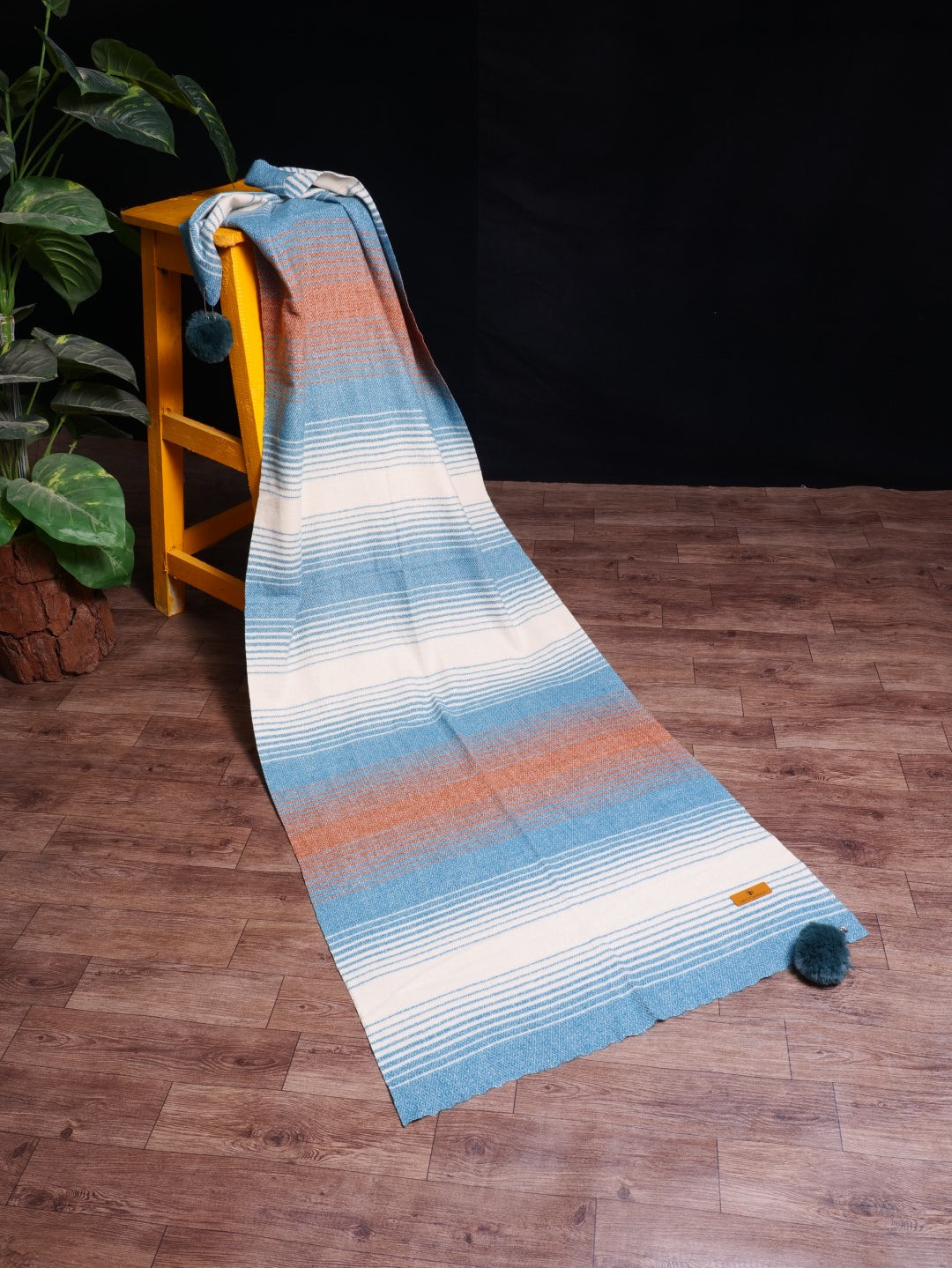Chic Stripe Woolen Stole - Sky Blue